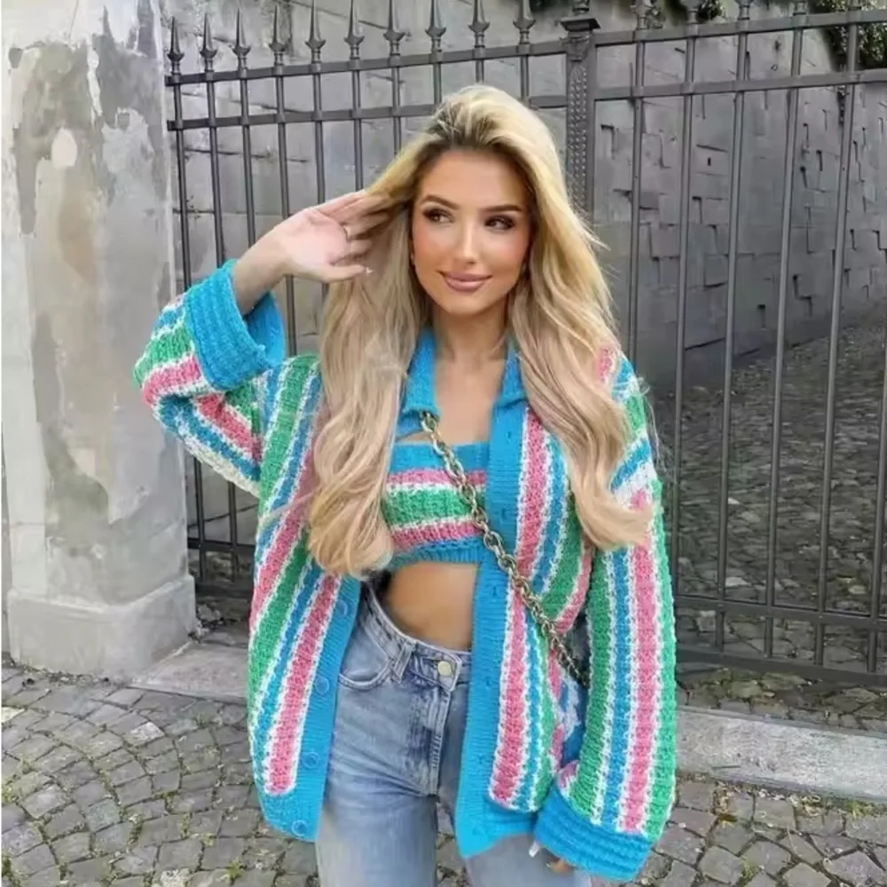 ZARA Bloggers Favorite MATCHING SET Crochet Crop Top & Cardigan Sweater Sz M